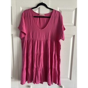 The Impeccable Pig Tiered‎ Babydoll Dress Womens Size L Pink Boho Summer